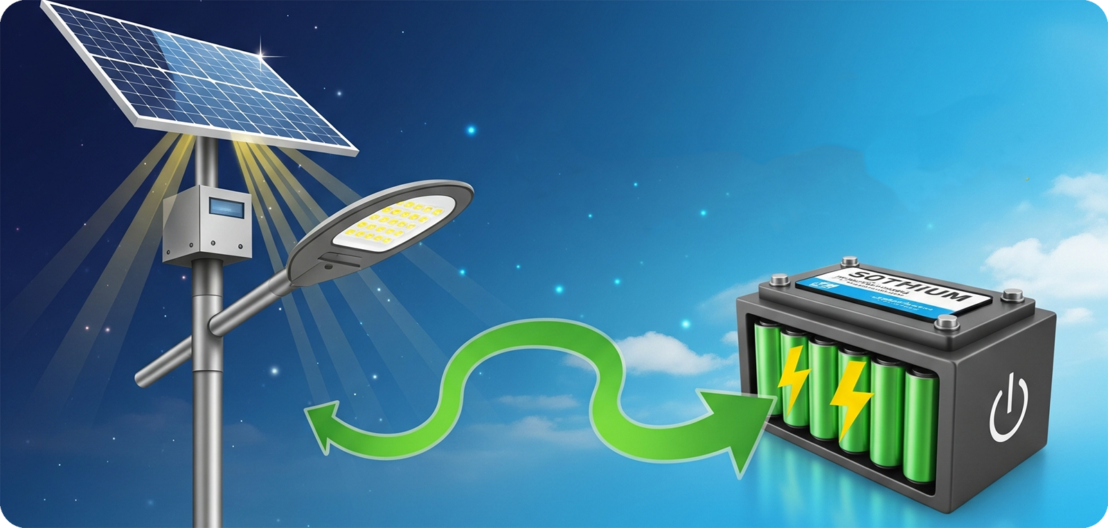 Farolas solares y pilas de litio